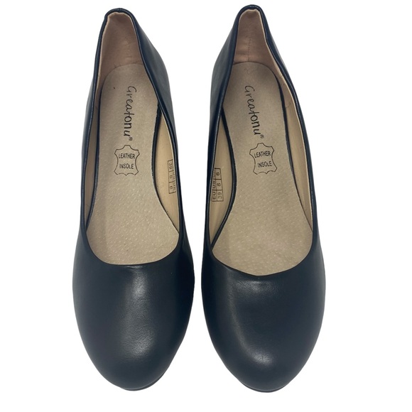 Greatonu Women Classic Round Toe Wedge Pumps Heels Black Size 8 - Picture 3 of 8